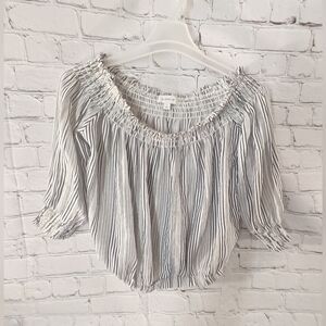 Evereve Sydney Striped Cotton Smocked Top S Stretched Off Shoulder Blouse